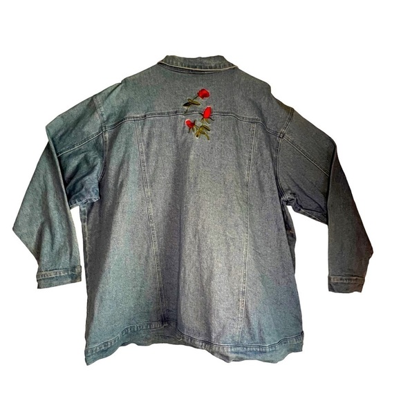 Quacker Factory Vintage Rose Embroidered Denim Button Front Jacket Size 2X - Picture 4 of 15